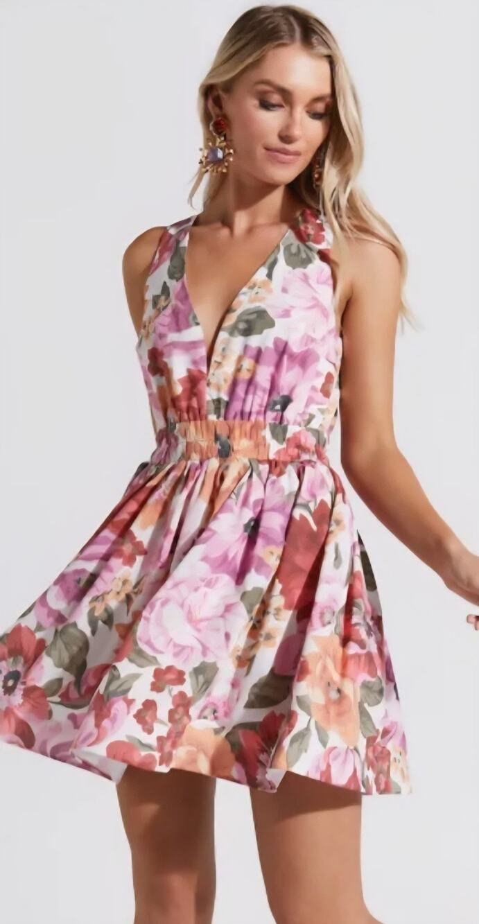 Showpo New Hepburn Mini V-Neck Tie Back Pink Sprink Floral Dress Women's Size 16